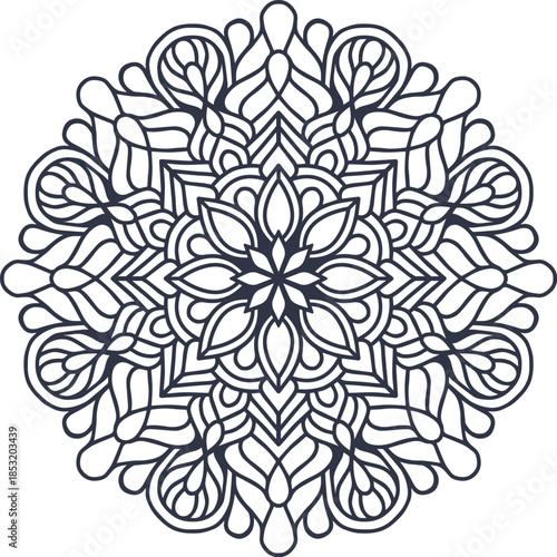 Intricate Black and White Mandala Outline Design