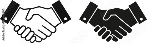 Black Silhouette Handshake Icons Representing Agreement and Partnership business