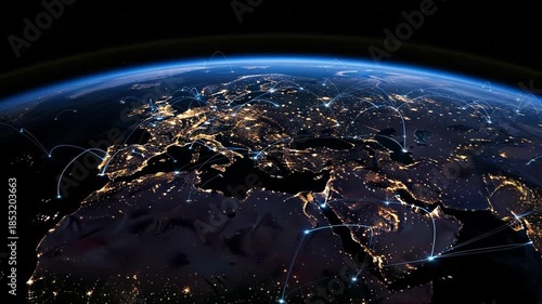 Globe with glowing connections representing global communication and technology