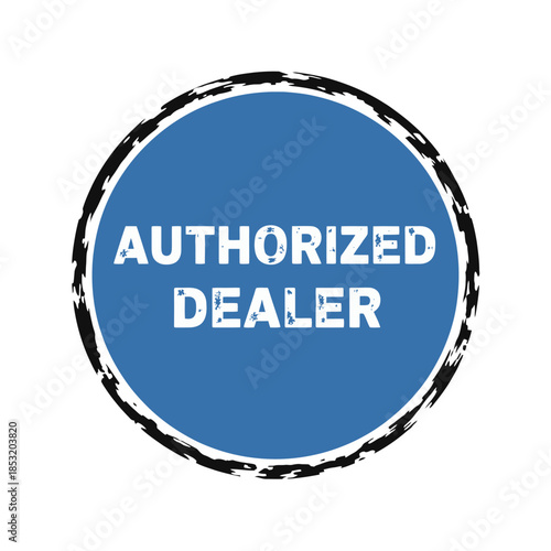 Authorized dealer blue circular badge with white text and metallic border for official retail partner certification business trust approval seller recognition emblem