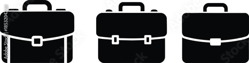 Three black briefcase icons with handles and clasps briefcase, bag, luggage, business