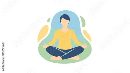 Man Meditating in Lotus Pose Peaceful Mind Calmness.