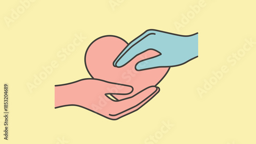 Hands exchanging a heart symbol representing care and compassion.