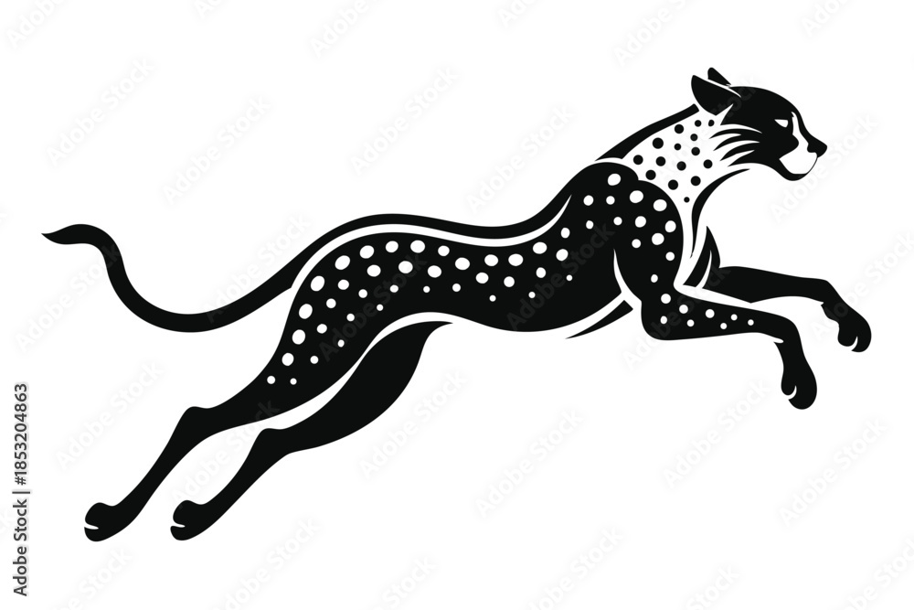 Fototapeta premium jumping cheetah line art silhouette vector illustration