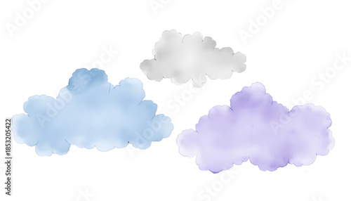 Soft pastel watercolor clouds in spring sky, serene tranquility