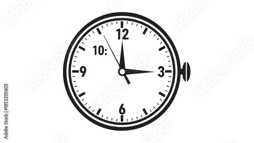 Black and white of a round analog clock face showing approximately 310 Keywords: clock, analog