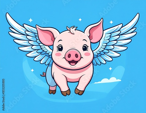 Cute pig with wings flying