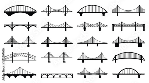 Diverse Collection of Bridge Silhouettes in Black and White architecture structure