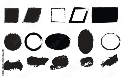 Geometric shapes and brush strokes isolated on transparent background with silhouette