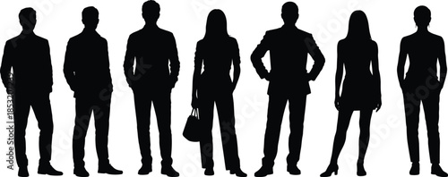 Black People Silhouettes Set of Business Men and Women Standing in Group Vector Illustration Isolated on White Background for Professional Design