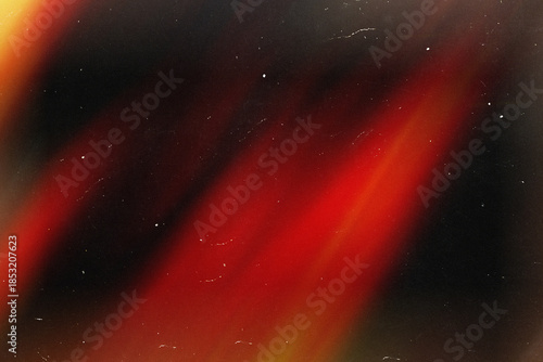 Retro film overlay effect with scratch dust and light leaks, retro grain noisy film distressed texture light leak flare on black background. Grunge design. Wallpaper. Yellow red warm gradient