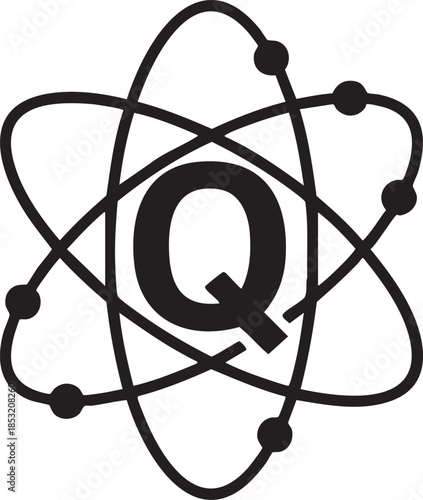 Quantum Computing Letter Q with Atomic Orbital Structure Silhouettes isolated on white background