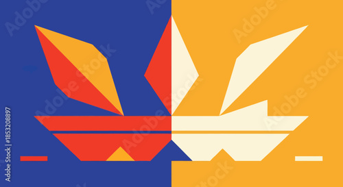 Abstract Geometric Sailboat Design with Contrasting Colors and Symmetry.