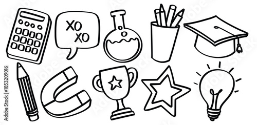 Set of hand drawn Random school theme Isolated Vector
