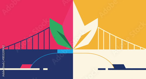 Abstract Illustration of a Bridge with Contrasting Elements.