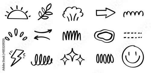Set of hand drawn Playful kids doodle theme Isolated Vector