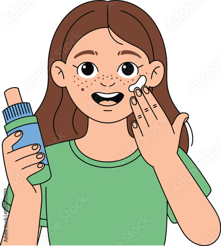Woman applying skincare cream for facial beauty routine and healthy skin treatment care