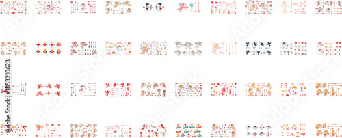 Cupid cherubs shooting arrows with hearts and flowers in various patterns