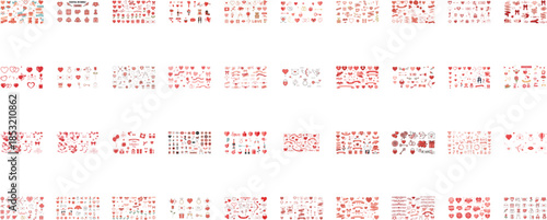 Red and pink heart and love symbols on white background hearts 1