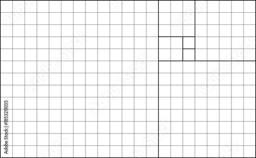 Line Golden Ratio Fibonacci Rectangle Grid Design Template.	