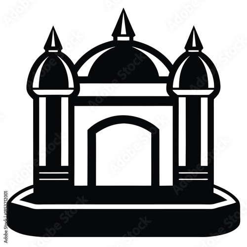 inflatable bounce house line art silhouette vector illustration