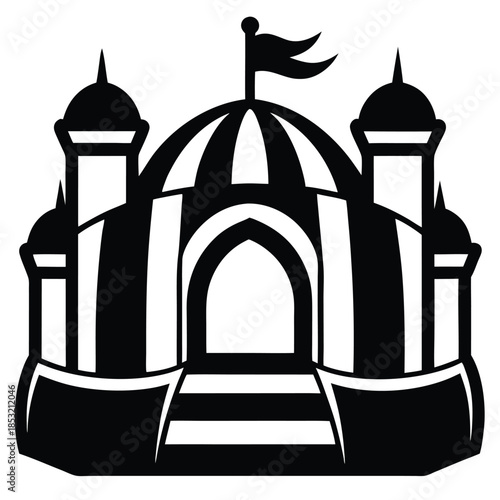 inflatable bounce house line art silhouette vector illustration