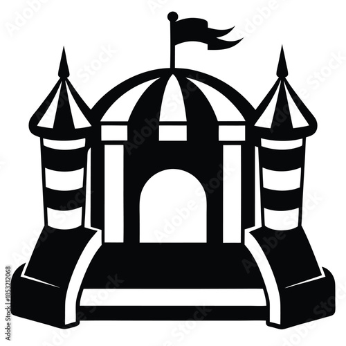 inflatable bounce house line art silhouette vector illustration