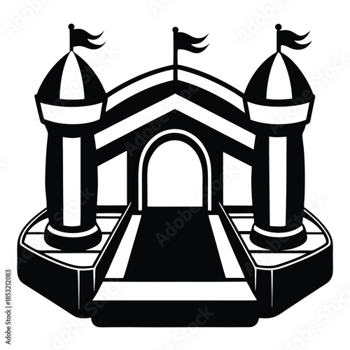 inflatable bounce house line art silhouette vector illustration