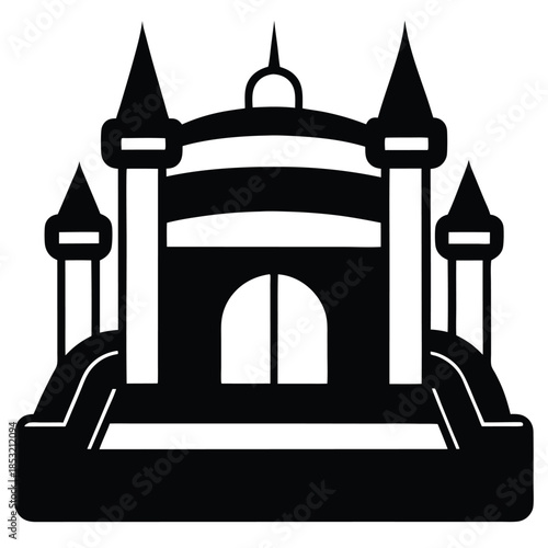 inflatable bounce house line art silhouette vector illustration