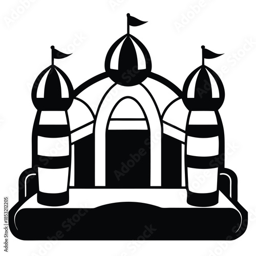 inflatable bounce house line art silhouette vector illustration
