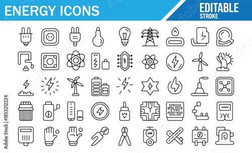Energy and electricity line icon set, vector illustration collection.