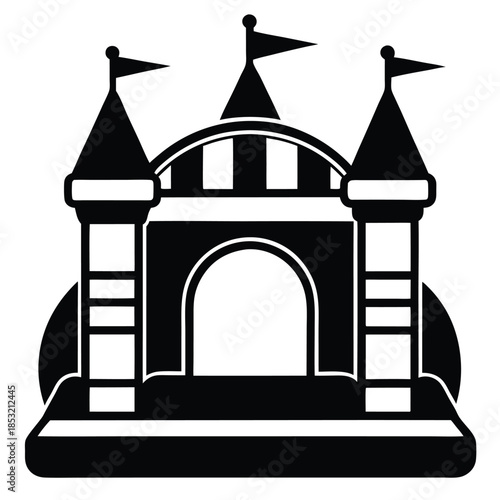 inflatable bounce house line art silhouette vector illustration