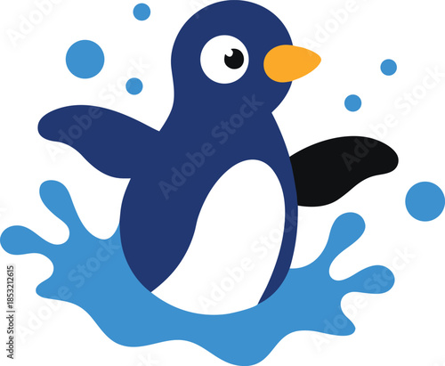 Penguin colorful vector illustration with editable stroke and animal