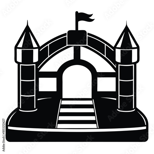 inflatable bounce house line art silhouette vector illustration