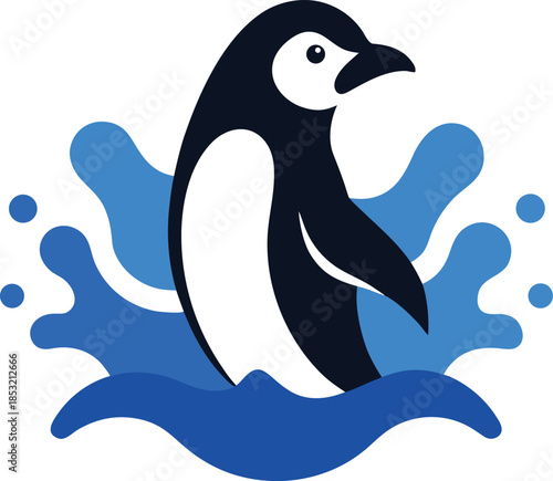 Penguin colorful vector illustration with editable stroke and animal