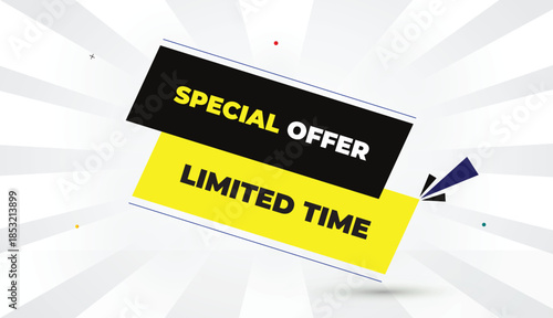 special offer limited time editable eps format web banner vector art illustration template design black shapes yellow bold font white gray gradient abstract illustration sun shine business background 