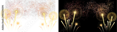 Foto PNG image of Vibrant golden and crimson fireworks illuminate the dark night sky
