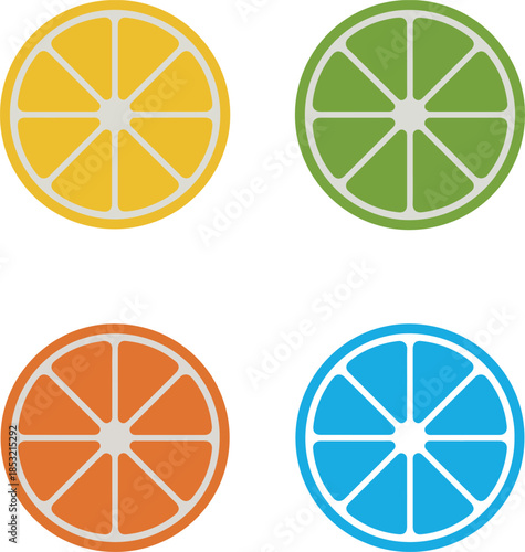 Colorful citrus slice Silhouette vector set of lemon lime orange and blue fruit icons