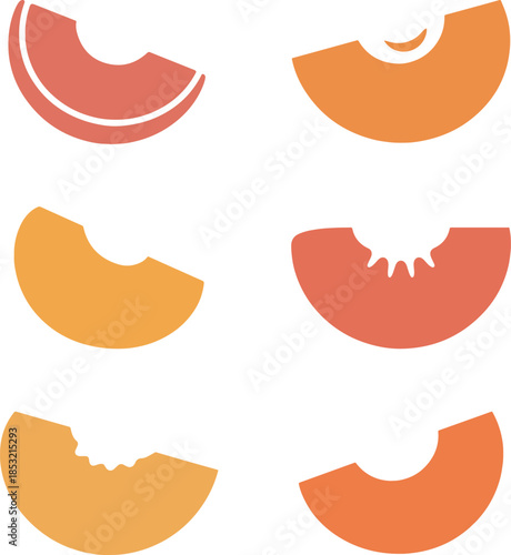 Colorful fruit slice Silhouette vector set of citrus and peach wedges for modern design