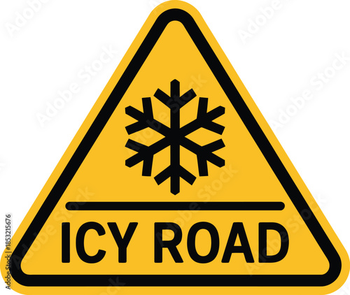 Warning sign for icy road conditions ahead