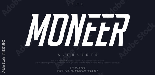 Moneer creative modern alphabet. Typography with modern regular and number. minimalist style fonts set. vector illustration
