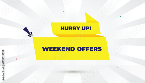 weekend offers hurry up editable eps format web banner vector art illustration template design yellow orange shapes deep blue bold font white gray gradient abstract illustration sunshine business back