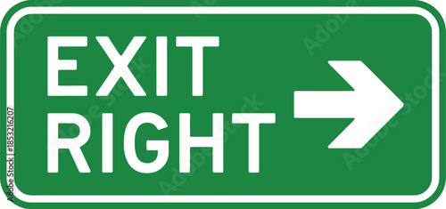 Green exit sign with white arrow pointing right