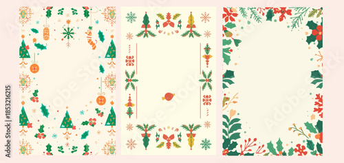 Vector illustration template featuring Christmas Navidad elements with a modern flat design style, incorporating vibrant colors and bold shapes