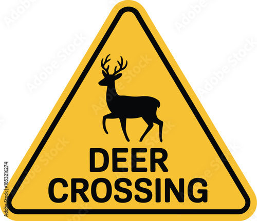 Yellow deer crossing warning sign with black border