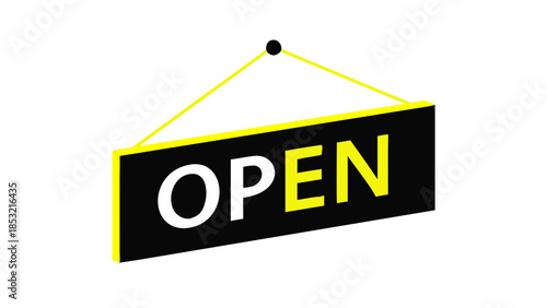 Bright yellow and black 'OPEN' sign hanging prominently, signaling business availability and a welcoming invitation to customers for service and transactions
