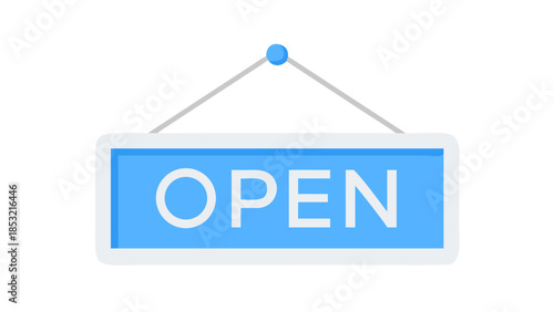 Open Sign Illustration A Modern Blue and White Graphic Displaying the Word OPEN
