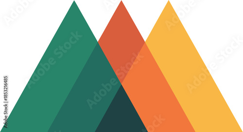 Vibrant geometric mountain peaks in green, orange, and yellow hues