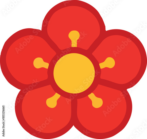 Red Plum Flower Graphic Illustration