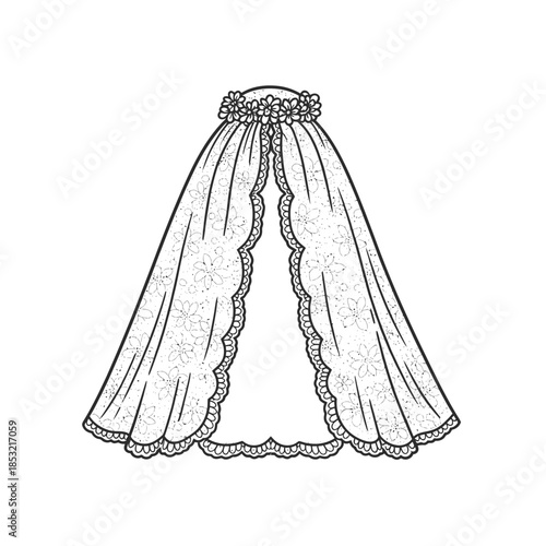 Lace wedding veil design with floral pattern and scalloped edges  